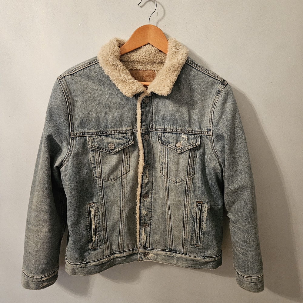 Lucky Brand Blue Jean Bomber Womens Jacket With Wool-Like Lining
